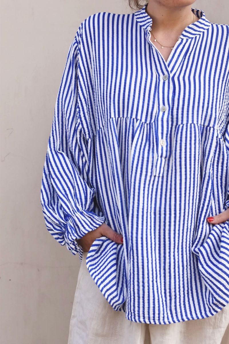 Blå/hvit - Oversized Stripete Bomulls Bluse