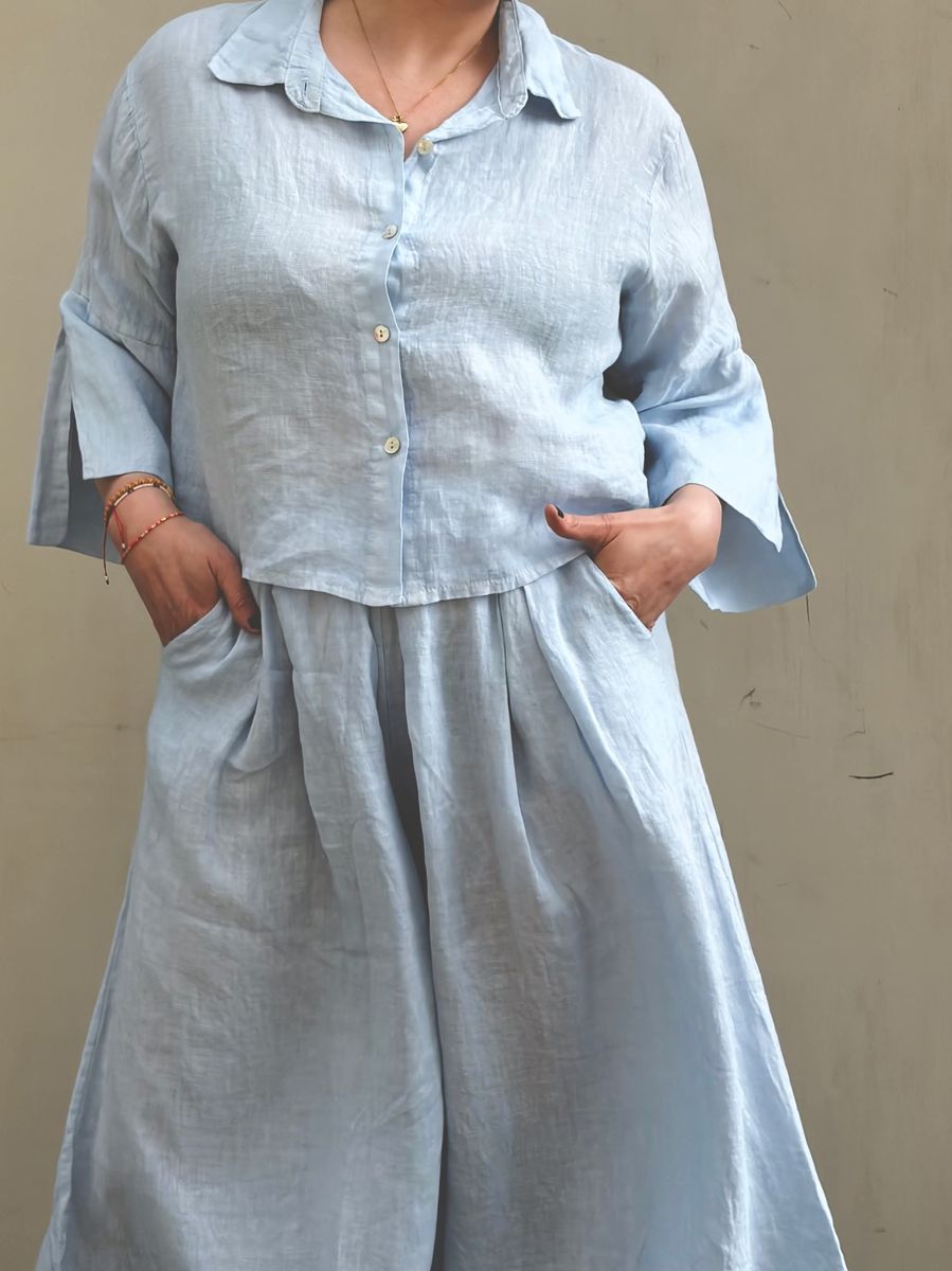 Sky Blue - London Kort Linskjorte