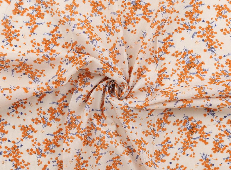 Oransje/blå - Blomstret Skjerf 