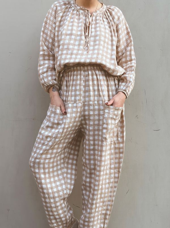 Beige/Hvit - Caja linbluse