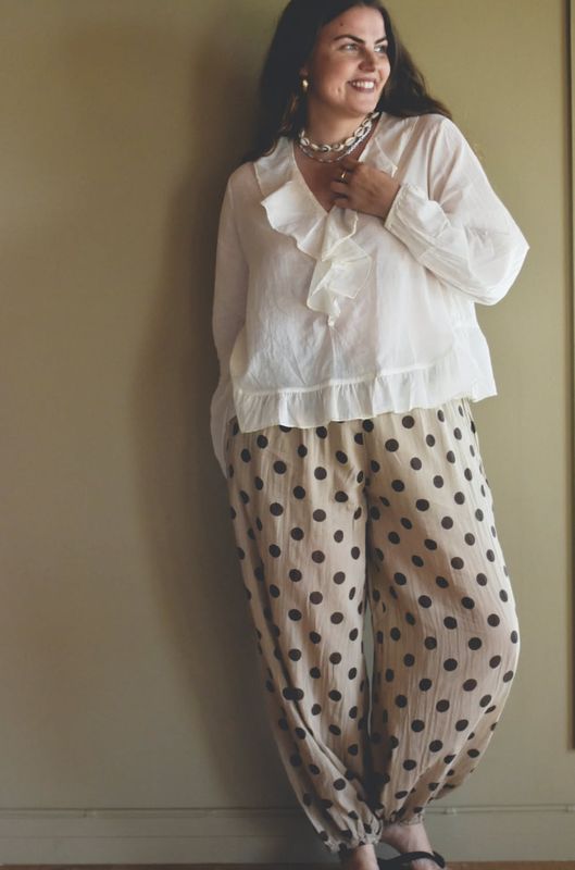 Beige/brun - Polka Dot Bomulls Bukse
