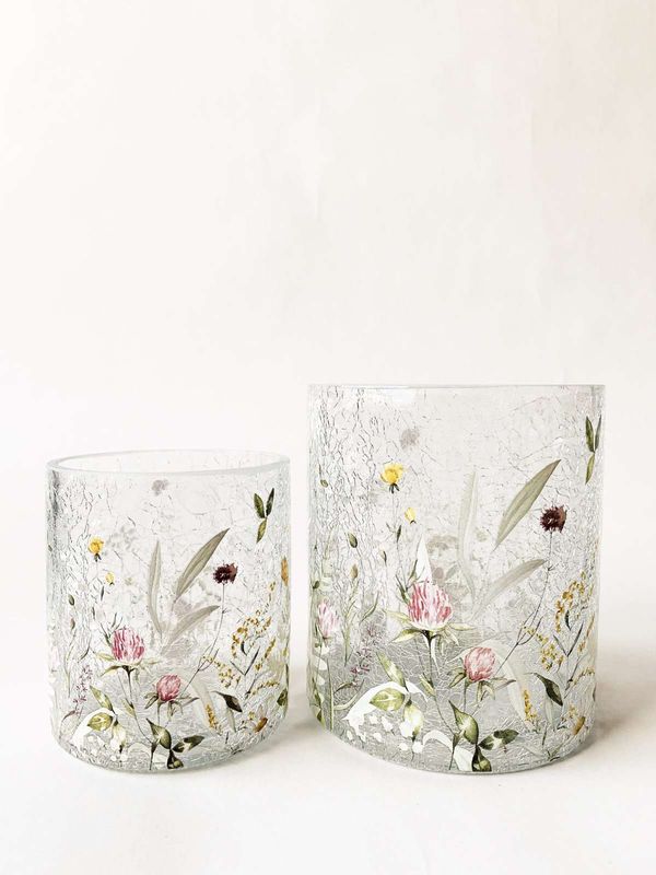 Gul/rosa Blomstereng Lite Krakelert Lysglass