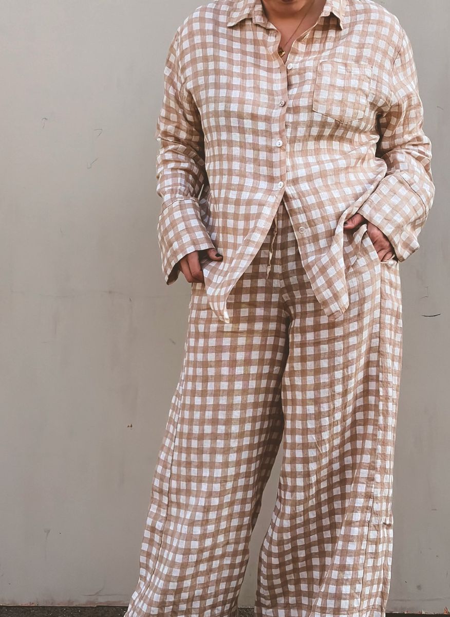 Beige/Hvit - Beka Linbukse