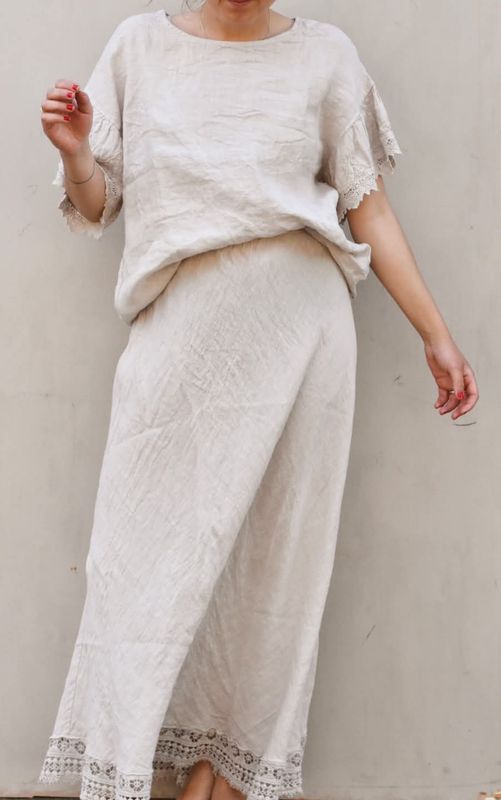 Beige - Paola Skjørt m/blondekant