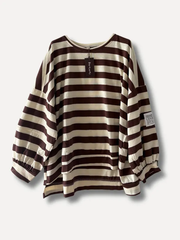 Brun/offwhite - Stripet College Genser