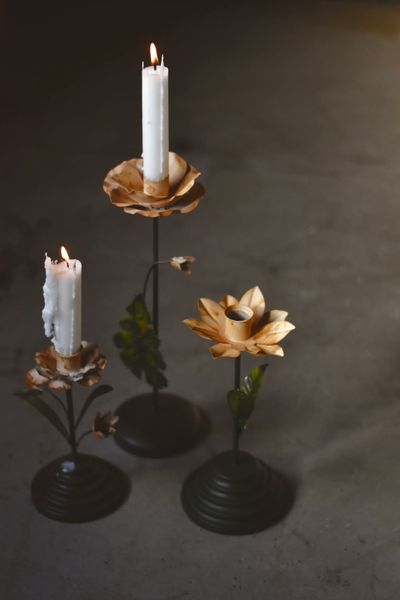 Hovedbilde Krem- Lysestake Rose 17 cm