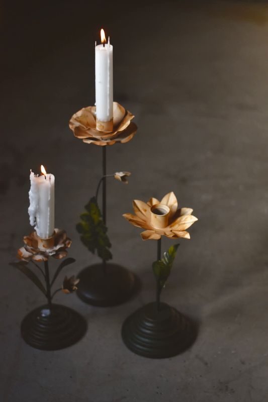 Krem- Lysestake Rose 17 cm
