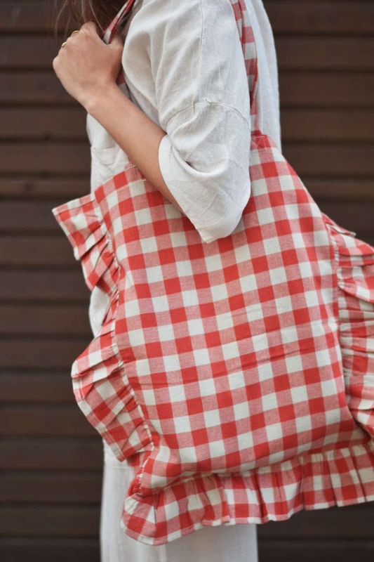 Rød - Rutet Totebag