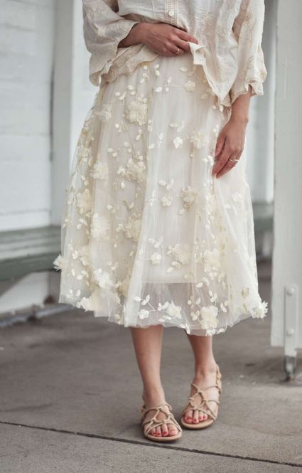 Hovedbilde Beige - Blomstret tyllskjørt
